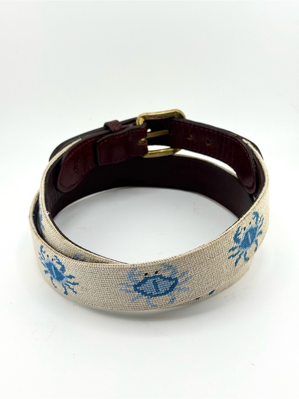 Smathers & Branson 38 Blue Crabs Needlepoint Belt Solid Brass Buckle in Oatmeal - Picture 5 of 13